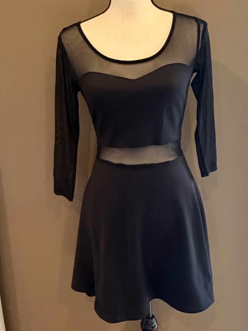 Charlotte Russe Black Mixed media Dress Sheer Neck Punk Y2K Goth, Size Medium
